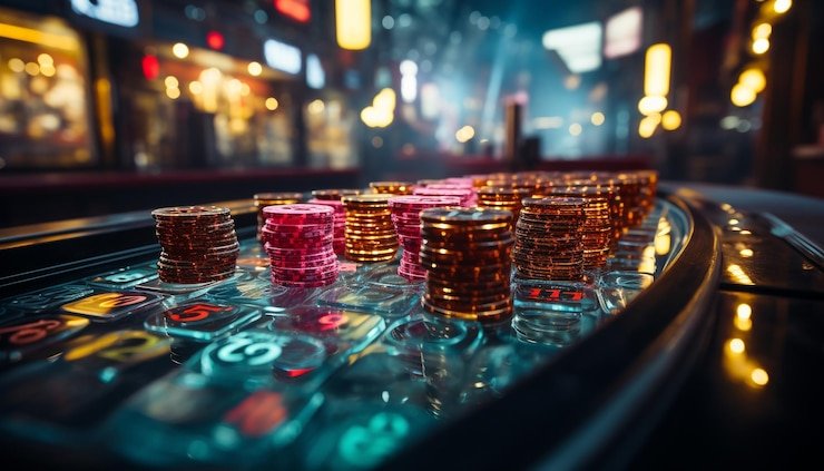 Dealer langsung ciatoto memutar dadu dalam permainan Dice Game dengan studio profesional di latar belakang